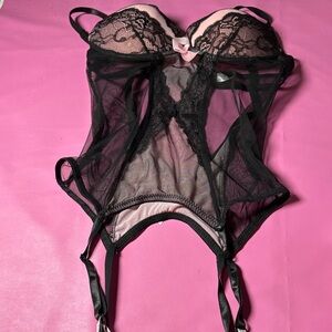 Elegant Black and Pink Lace Bodysuit